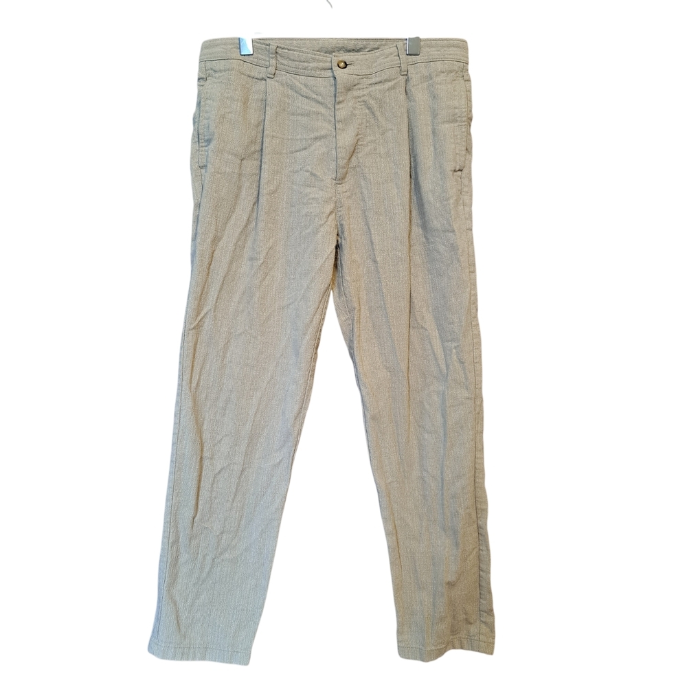 ZARA Textured Cotton Blend Trousers Beige | Straight | EU 44 / US 34
